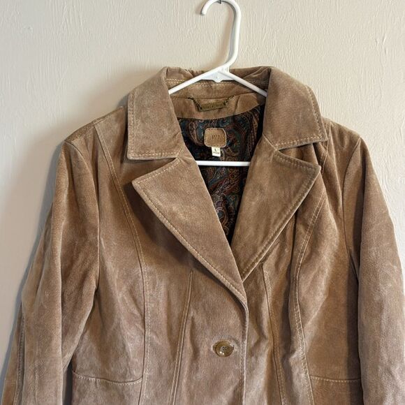 Vtg Wilsons Leather Women's Tan Brown Suede Blazer jacket size large cute 90s - Picture 2 of 10